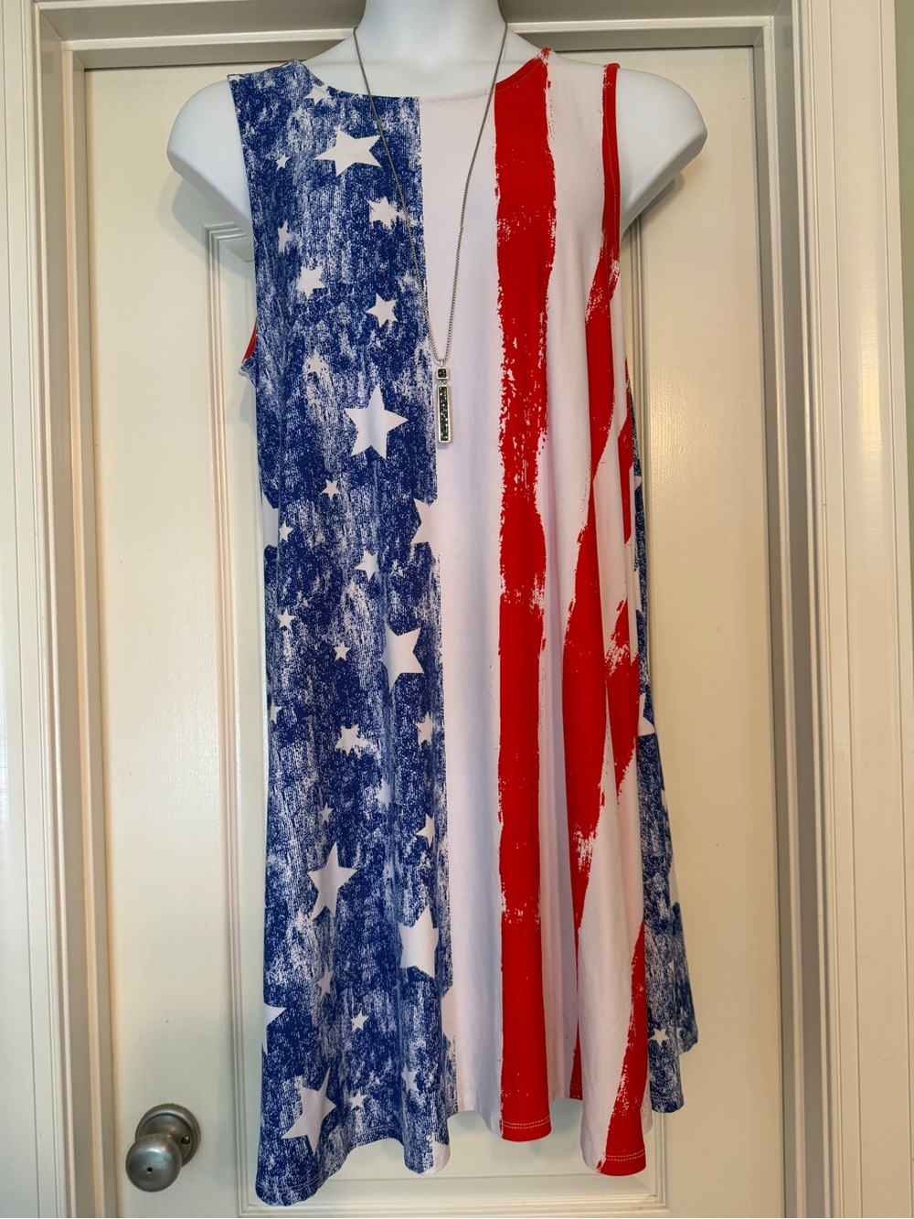 Red, White & Blue Star-Stripe Sleeveless Midi Dress
